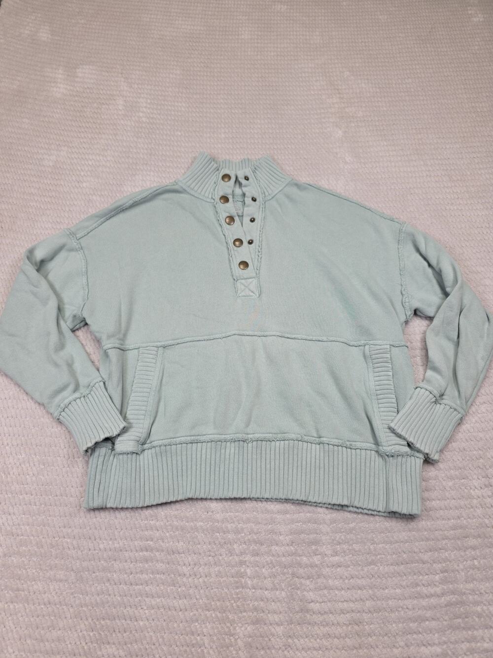 Aerie Sweatshirt Womens XS Oversized Raw Hem Quarter Button